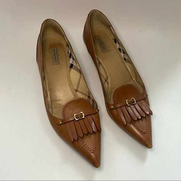 Vintage Burberry Brown Leather Low Heel Loafers - Picture 2 of 13
